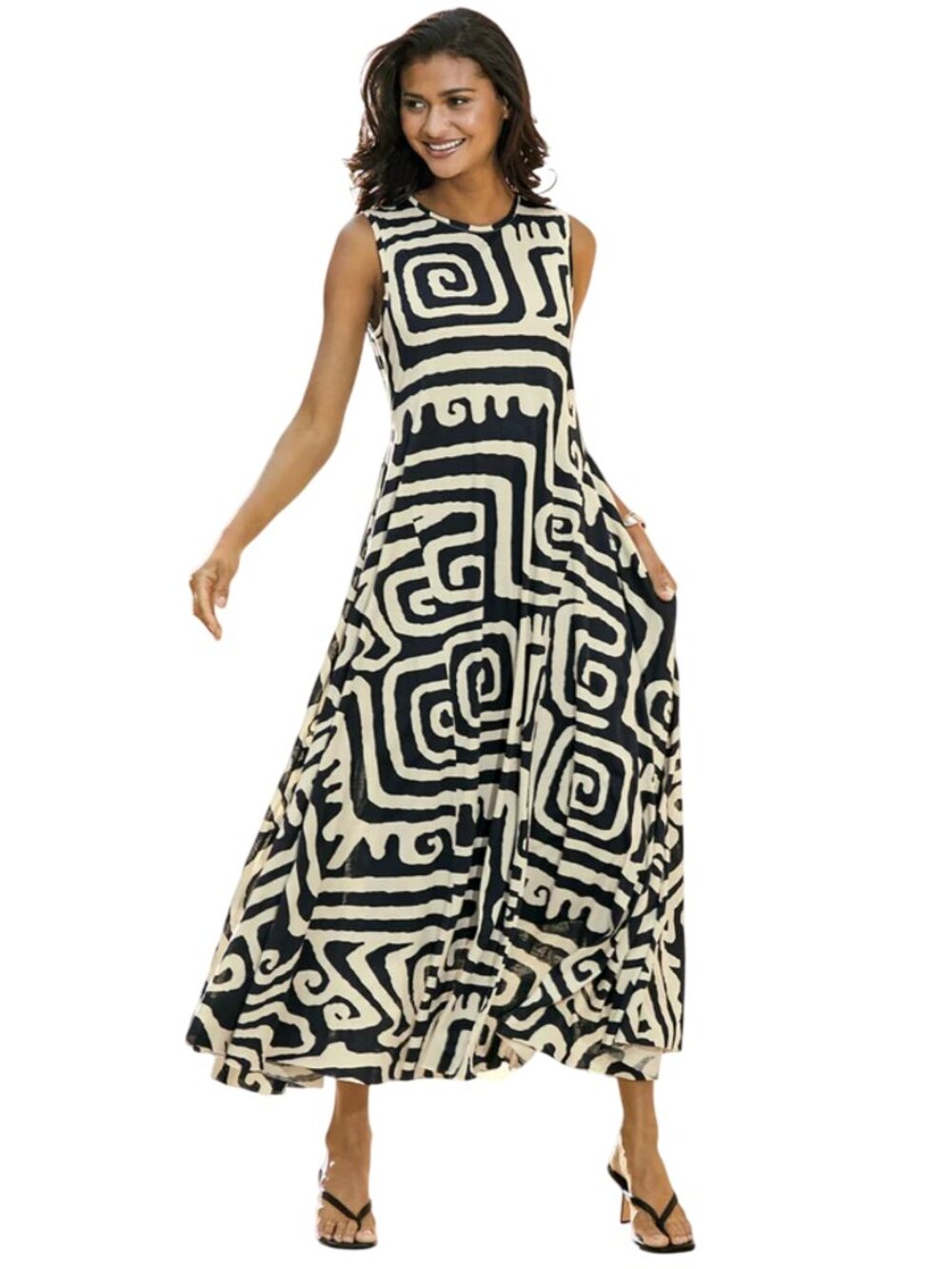 Peruvian Connection Chavin Dress size XS graphic print pima cotton black navy